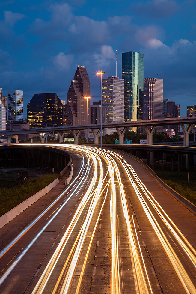Loose full-frame composition of the Houston skyline with the new 50MP Canon 5DS.