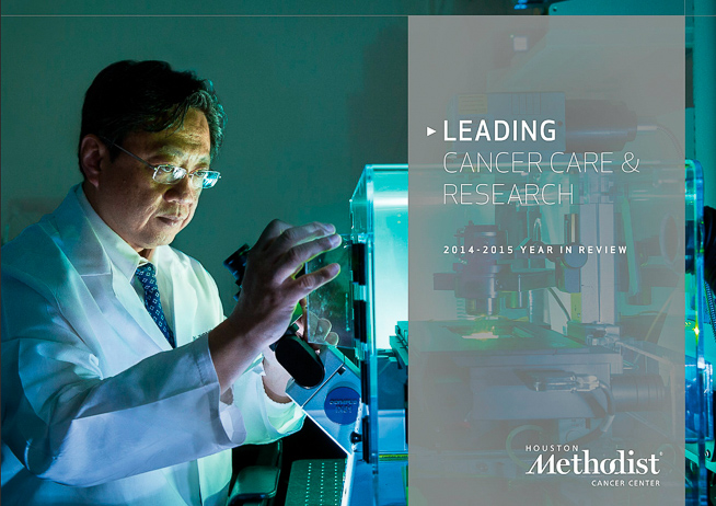 The cover of the Cancer Care and Research annual report for Houston Methodist Hospital.